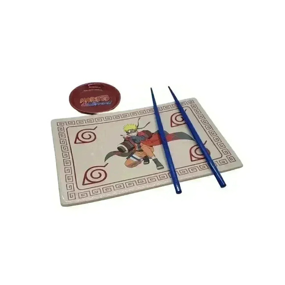 NIB Naruto Shippuden Ceramic Sushi Set Rare Anime Plate Bowl Chop Sticks NEW - Picture 3 of 10